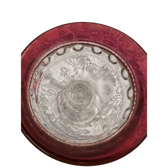 Vintage Cottage Jewelry Trinket Red Ruby Candy Dish Lid Thumbprint 8" - Picture 8 of 9